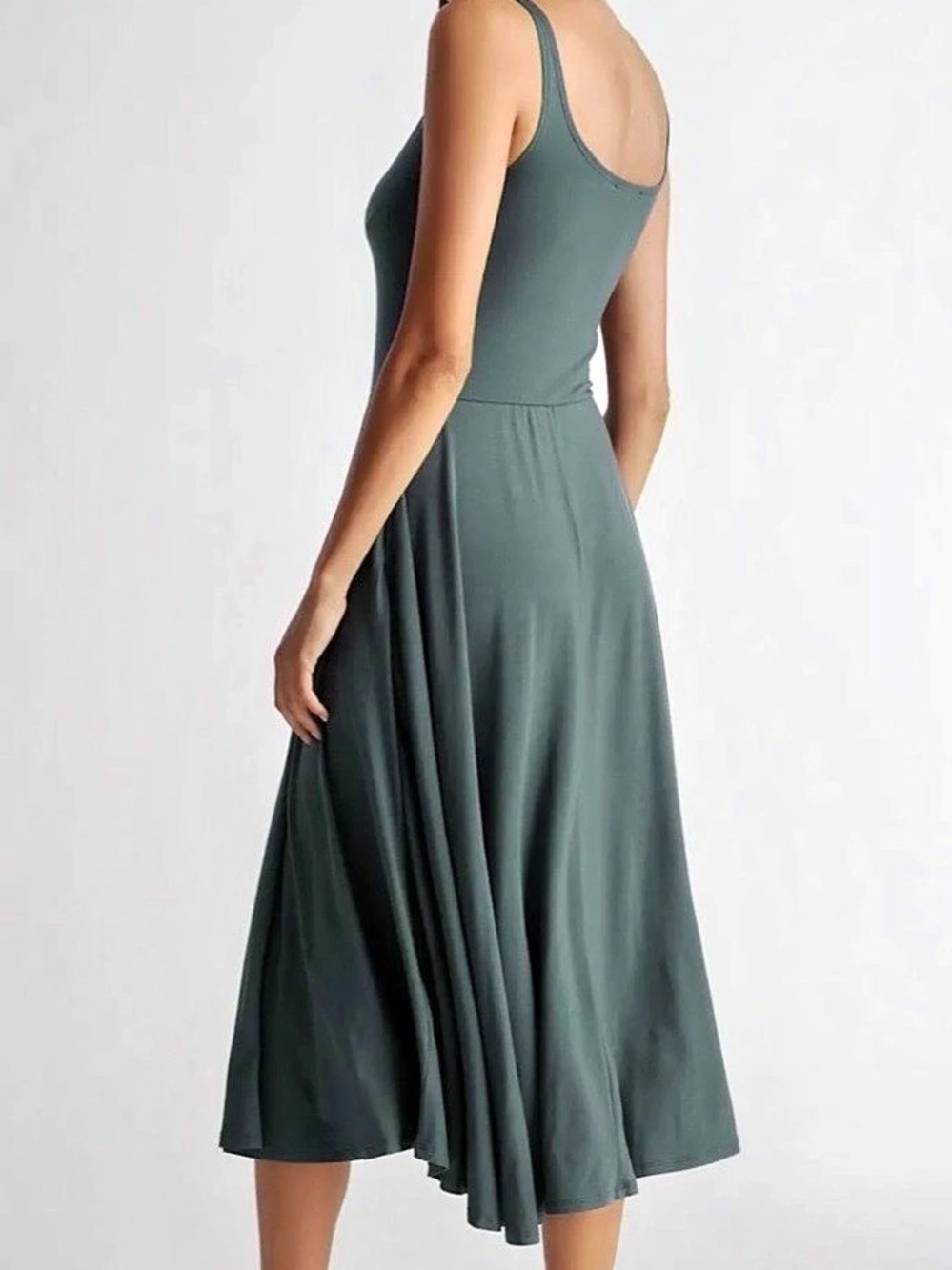 Quince Womens Tencel Jersey Fit & Flare Dress Dark Olive Green New NWT Medium - Picture 2 of 11